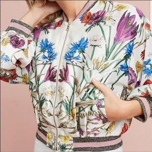 Anthropologie Elevenses Floral Bomber Jacket
